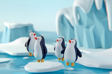 氷山で遊ぶペンギンくん