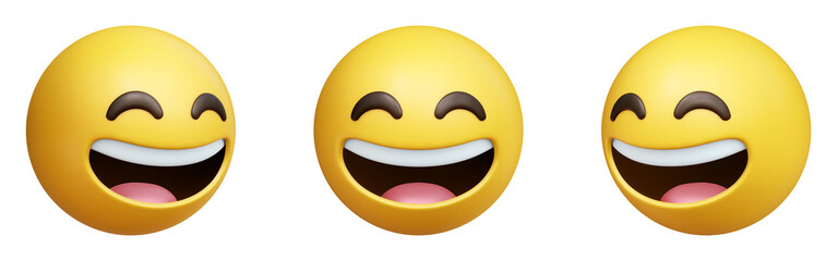 Grinning face with smiling eyes three-dimensional emoji. Joyful emoticon isolated on transparent background. 3D rendering