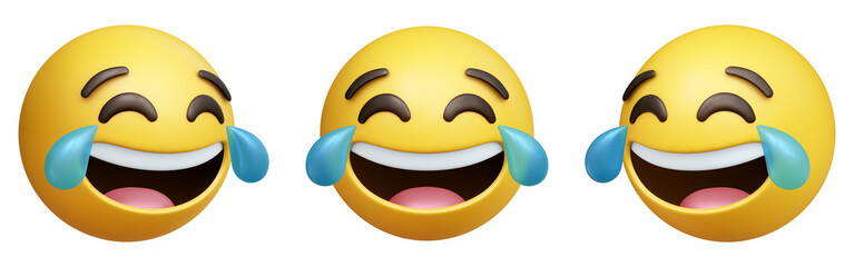 Laughing crying or face with tears of joy three-dimensional emoji. Laughing out loud emoticon isolated on transparent background. 3D rendering