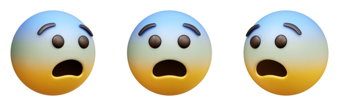 Naklejki Fearful face three-dimensional emoji. Scared emoticon isolated on transparent background. 3D rendering