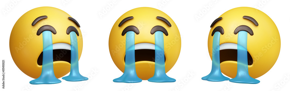 Poster loudly crying face three-dimensional emoji. bawling emoticon isolated on transparent background. 3d 