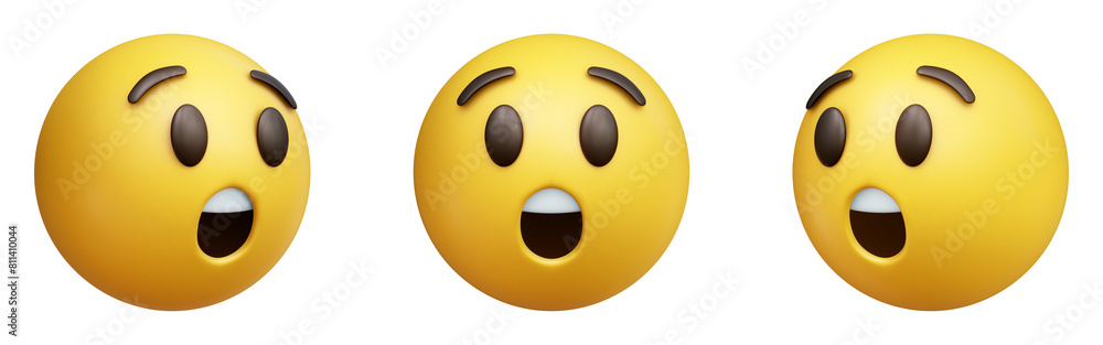 Poster astonished face three-dimensional emoji. shocked face emoticon isolated on transparent background. 3