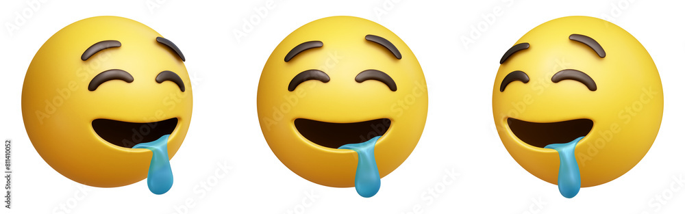 Poster drooling face three-dimensional emoji isolated on transparent background. 3d rendering