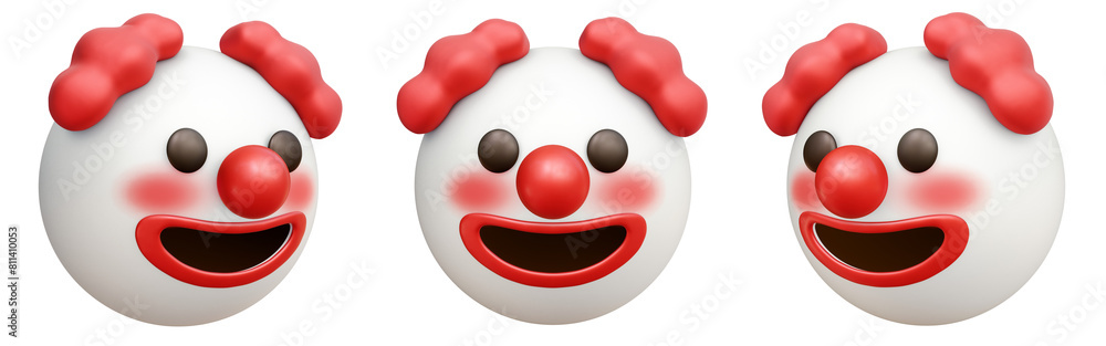 Poster clown face three-dimensional emoji isolated on transparent background. 3d rendering