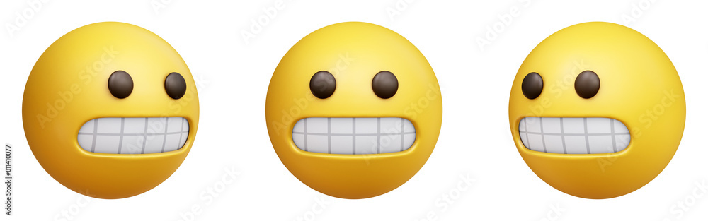 Poster grimacing face three-dimensional emoji. nervous emoticon isolated on transparent background. 3d rend
