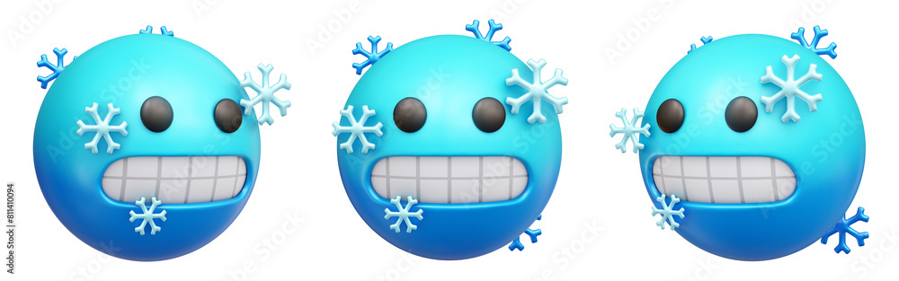 Poster cold face three-dimensional emoji. freezing emoticon isolated on transparent background. 3d renderin