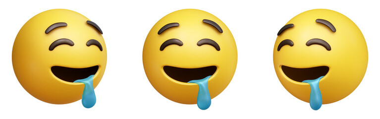Drooling face three-dimensional emoji isolated on transparent background. 3D rendering