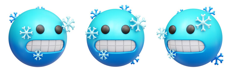 Cold face three-dimensional emoji. Freezing emoticon isolated on transparent background. 3D rendering