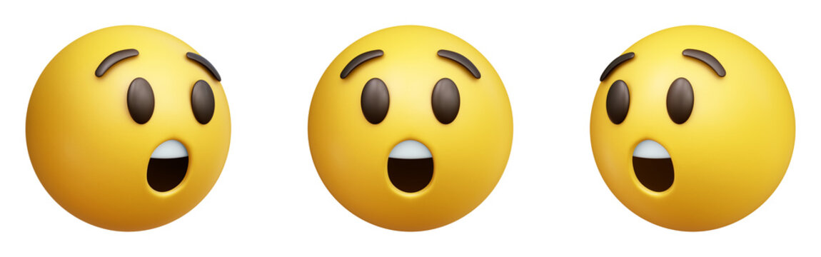 Naklejki Astonished face three-dimensional emoji. Shocked face emoticon isolated on transparent background. 3D rendering