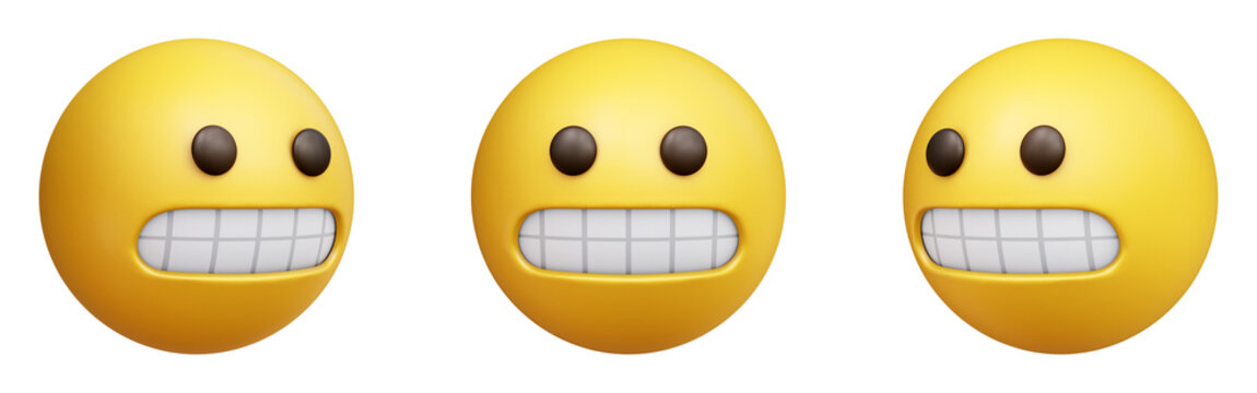 Grimacing face three-dimensional emoji. Nervous emoticon isolated on transparent background. 3D rendering