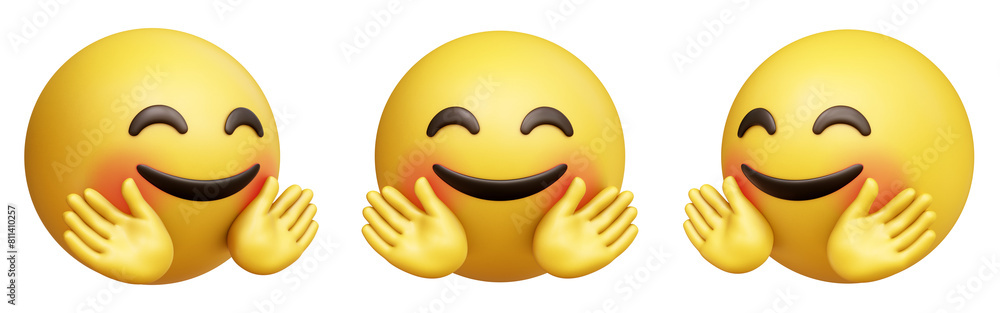 Poster Hugging face three-dimensional emoji isolated on transparent background. 3D rendering