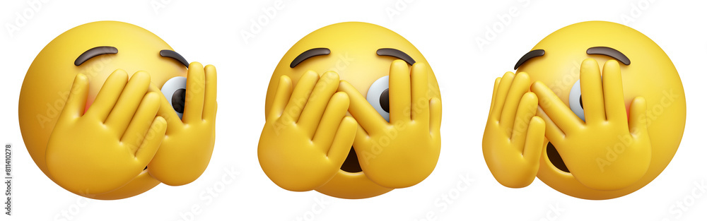 Aufkleber face with peeking eye three-dimensional emoji. mildly fearful emoticon isolated on transparent backg