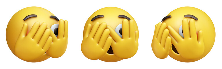 Face with peeking eye three-dimensional emoji. Mildly fearful emoticon isolated on transparent background. 3D rendering
