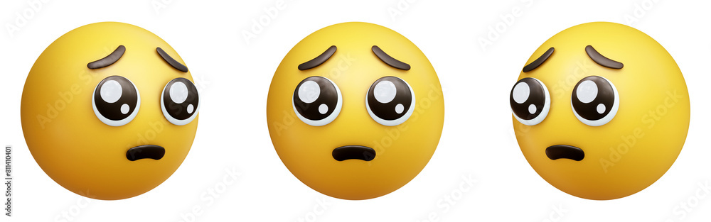 Poster pleading face three-dimensional emoji. puppy dog-eyed emoticon isolated on transparent background. 3