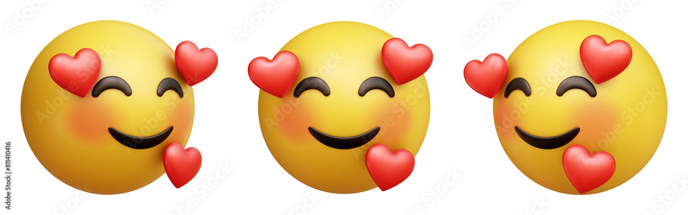 Aufkleber smiling face with hearts three-dimensional emoji. emoticon in love isolated on transparent backgroun