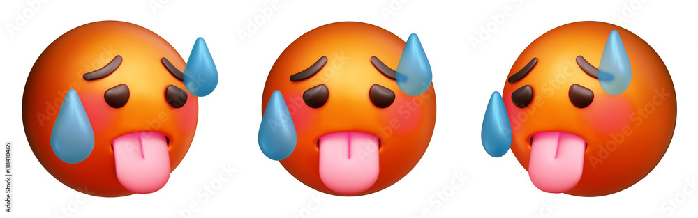 Aufkleber hot face three-dimensional emoji. sweating emoticon isolated on transparent background. 3d rendering