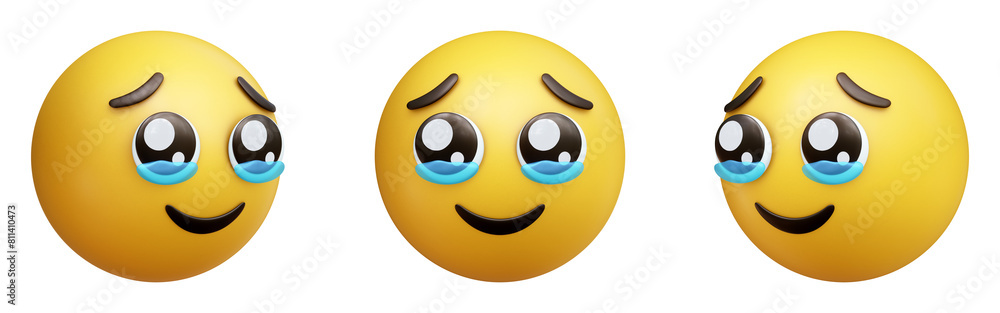 Poster face holding back tears three-dimensional emoji. moved emoticon isolated on transparent background. 
