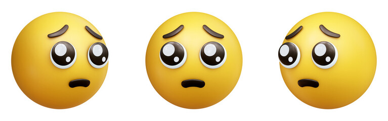 Pleading face three-dimensional emoji. Puppy dog-eyed emoticon isolated on transparent background. 3D rendering