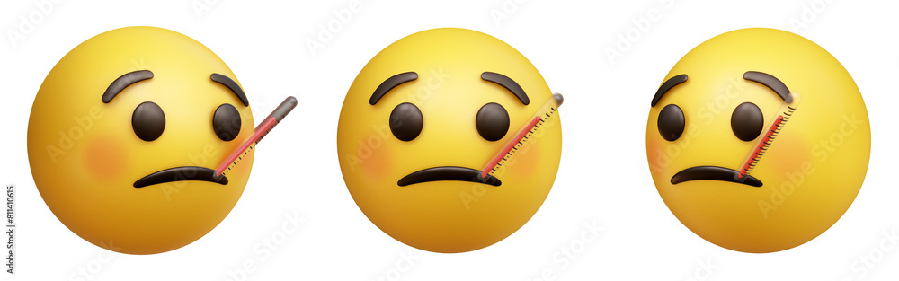 Poster face with thermometer three-dimensional emoji. fever emoticon isolated on transparent background. 3d