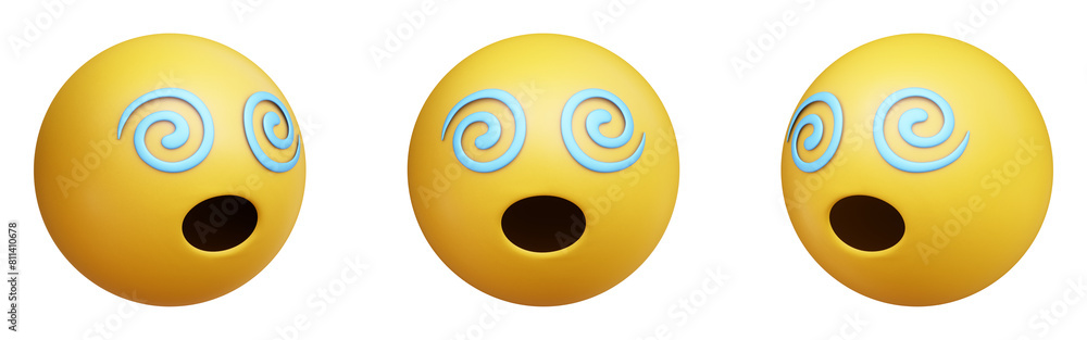 Poster face with spiral eyes three-dimensional emoji. dizzy or mesmerized emoticon isolated on transparent 