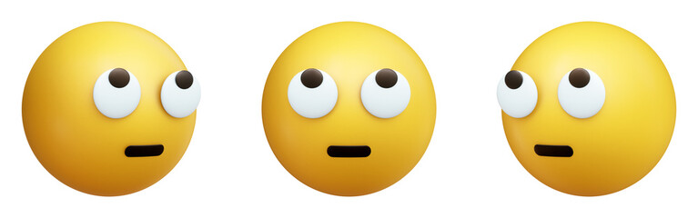 Face with rolling eyes three-dimensional emoji. Sarcastic emoticon isolated on transparent background. 3D rendering