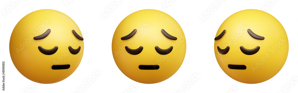 Poster pensive face three-dimensional emoji. melancholy emoticon isolated on transparent background. 3d ren