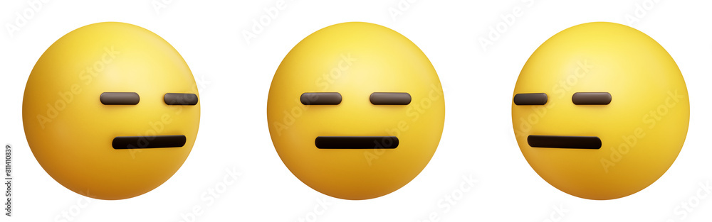 Poster expressionless face three-dimensional emoji. annoyed emoticon isolated on transparent background. 3d