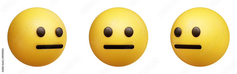 Poster neutral face three-dimensional emoji. unimpressed emoticon isolated on transparent background. 3d re