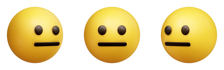 Neutral face three-dimensional emoji. Unimpressed emoticon isolated on transparent background. 3D rendering