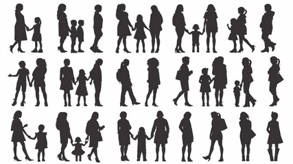 
mom and baby, mom and daughter, mom and son set silhouette on white background vector 3D avatars set vector icon, white background, black colour icon