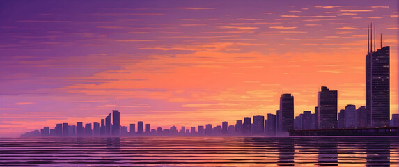 Silhouetted skyline with purple hues