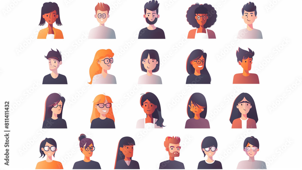 Wall mural people in flat style on white background vector 3D avatars set vector icon, white background, black colour icon - Wall murals