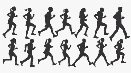 people running silhouette set on white background, vector 3D avatars set vector icon, white background, black colour icon