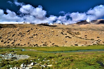 Spectacular view taken during the ascent from Karzok at Tso Moriri lake to the mountain pass Yalung...