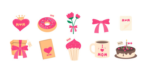 Collection for mother's day illustration. Stuff for mother;s day decoration element.