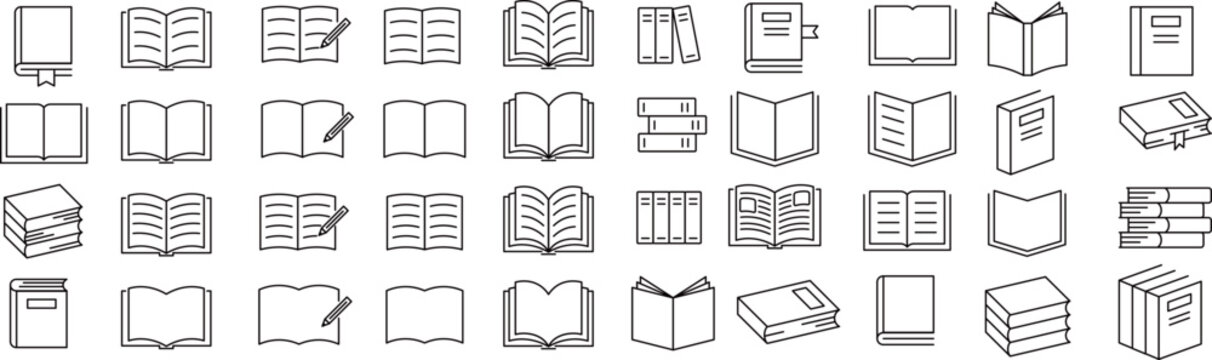 色々な本に関する線画アイコンセット