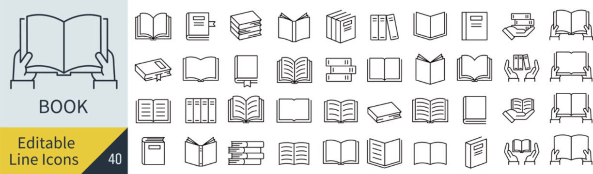 線の編集ができるベクターの本のアイコンセット（アウトライン化していない）