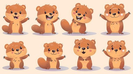 Naklejka premium A collection of cute and cuddly cartoon groundhogs. These adorable creatures are perfect for adding a touch of fun and whimsy to any project.