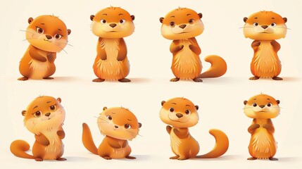 A collection of cute cartoon groundhogs in various poses.