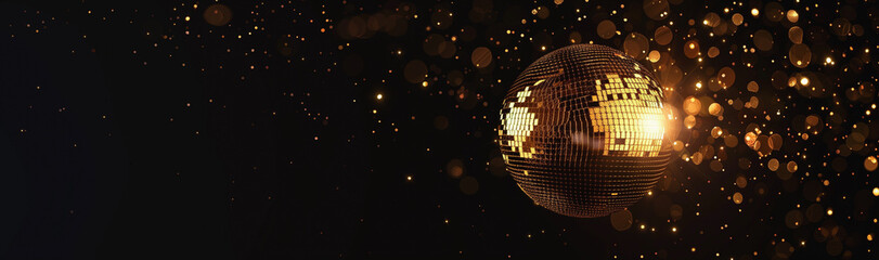 Panoramic Golden Disco Ball in Glittering Ambiance