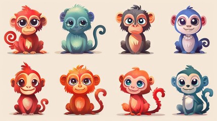 A group of cute and colorful monkeys