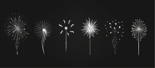
Set of simple hand drawn light rays, fireworks and firework elements doodle vector illustration set on white background. 