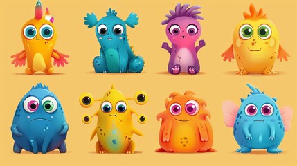 A group of cute and colorful monsters