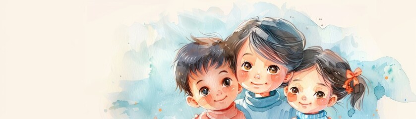 watercolor kids, Children's day concept together illustration background
