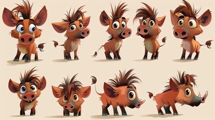 Cute Cartoon Warthog Character With