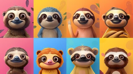Fototapeta premium Super cutesloth collection. The laziest animals in the world can be yours. Adopt one today!