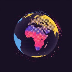 Vibrant Earth globe suspended in space against a black background for t-shirt graphic design