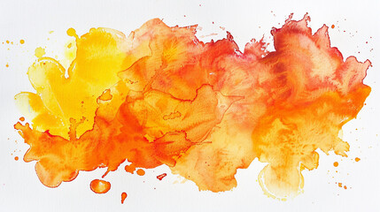 Color, yellow - orange splash watercolor hand painted isolated on white background, artistic decoration or background
