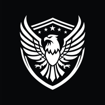 Simple Eagle Logo Flapping Its Wings with some Stars