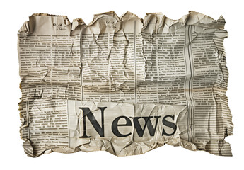 crumpled old newspaper page isolated